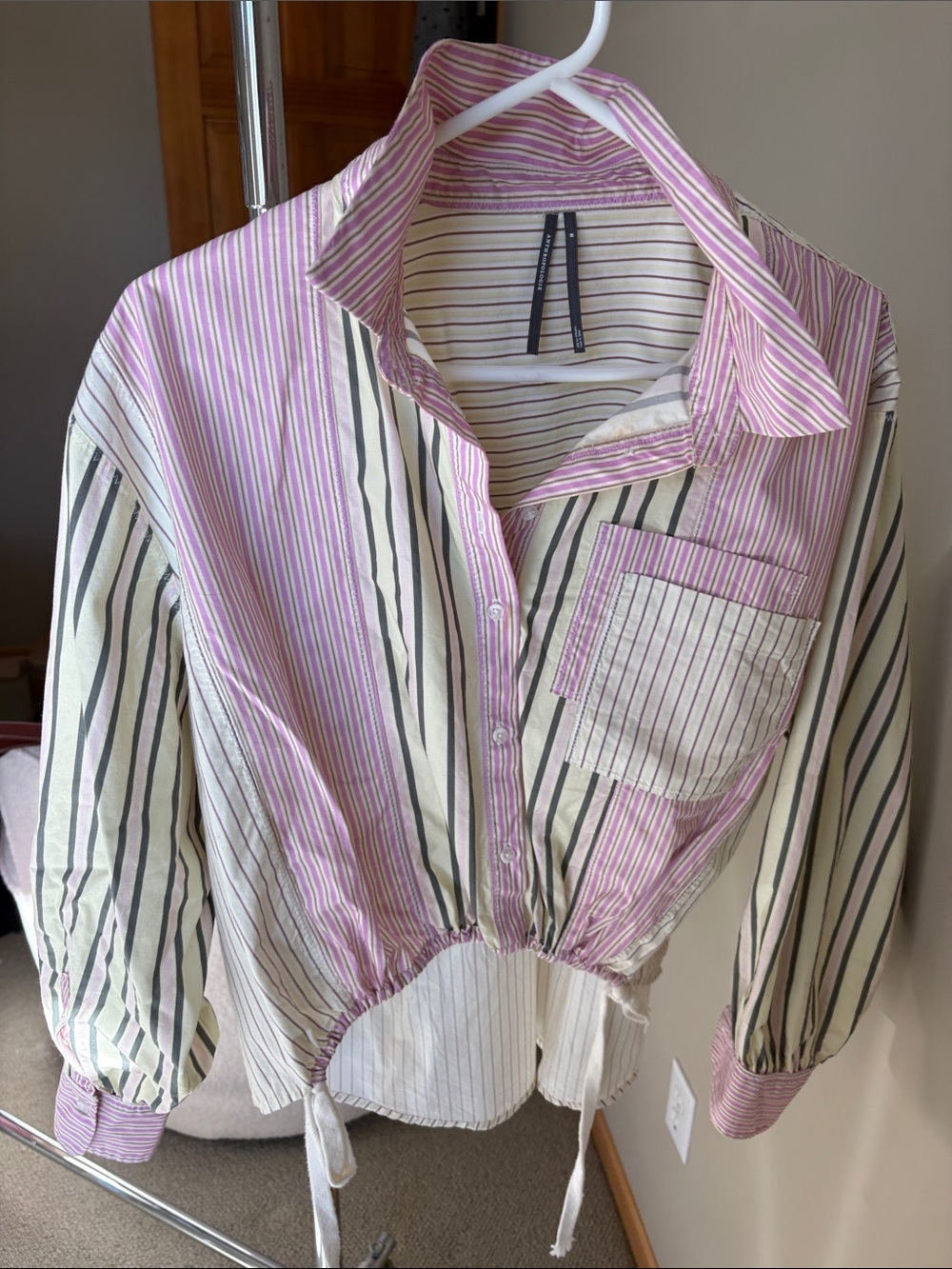 By Anthropologie Stripe Cotton Button-down shirt. Cropped front / standard back